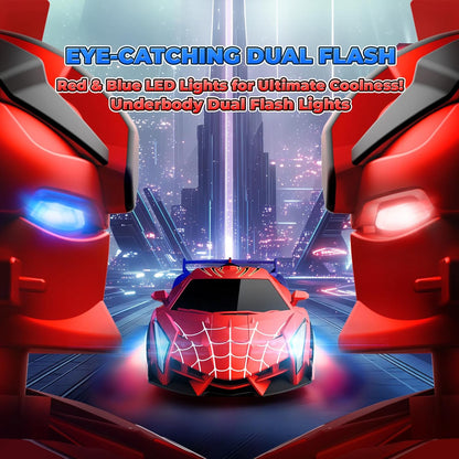 Carro Transformável com Controle Remoto com Luzes nos Olhos e na Parte Inferior, Carro Aranha RC de 2.4GHz e Robô com Transformação de Um Botão e Rotação de 360°, Brinquedo de Natal para Crianças de 3 a 12 Anos