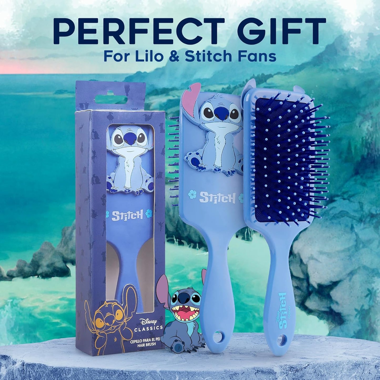 Disney Stitch Detangle Hair Brush for Women Teenagers Girls Minnie Mouse Baby Yoda Paddle Brush Stitch Gifts (Blue Stitch)