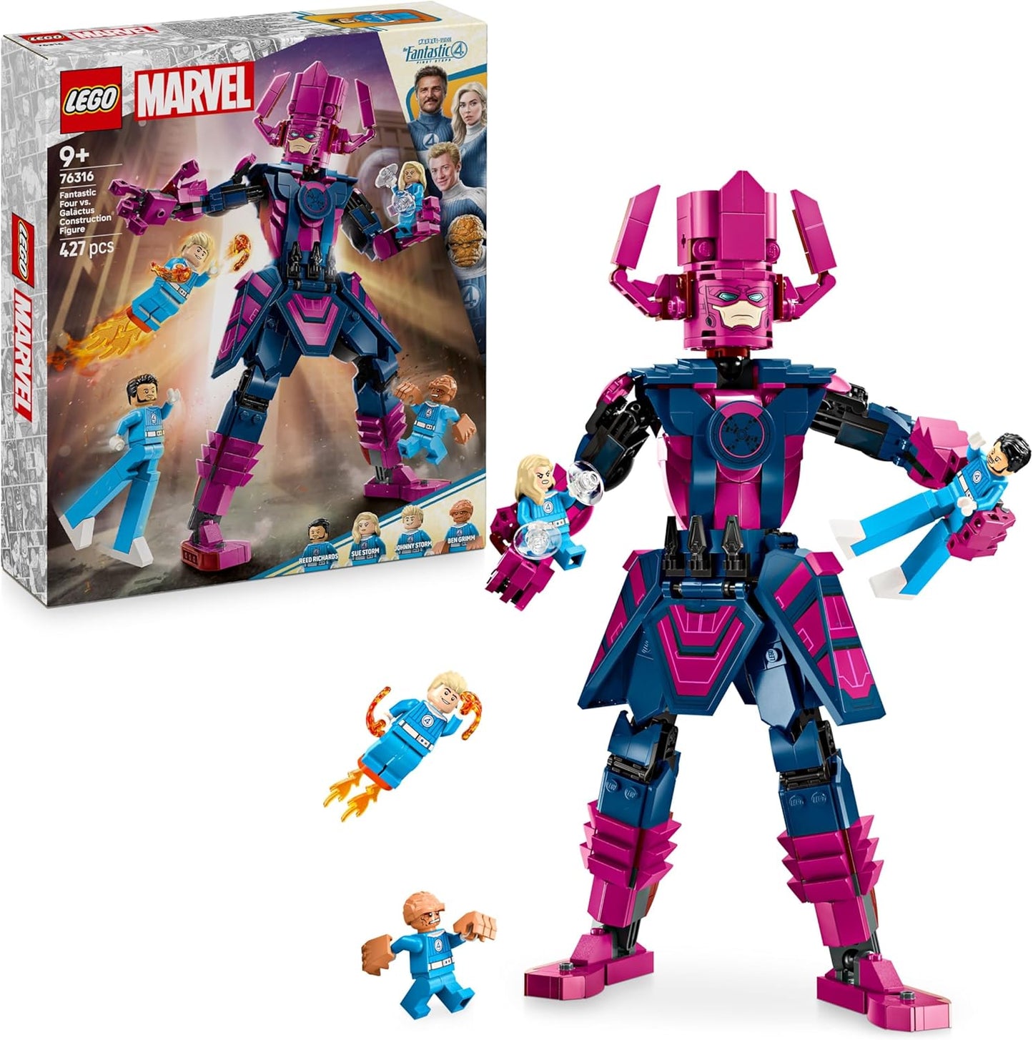 LEGO Marvel Quarteto Fantástico vs. Galactus - Brinquedo de Construção com Minifiguras Reed Richards, Mulher Invisível, O Coisa e Tocha Humana - Conjunto de Filmes para Meninos e Meninas a partir de 9 Anos - 76316
