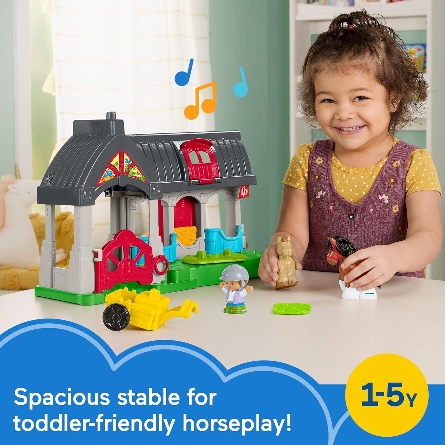 Fisher-Price Little People - Conjunto de Estábulo com Cavalos, Sons, Figuras e Acessórios para Crianças a partir de 1 Ano, HWR84