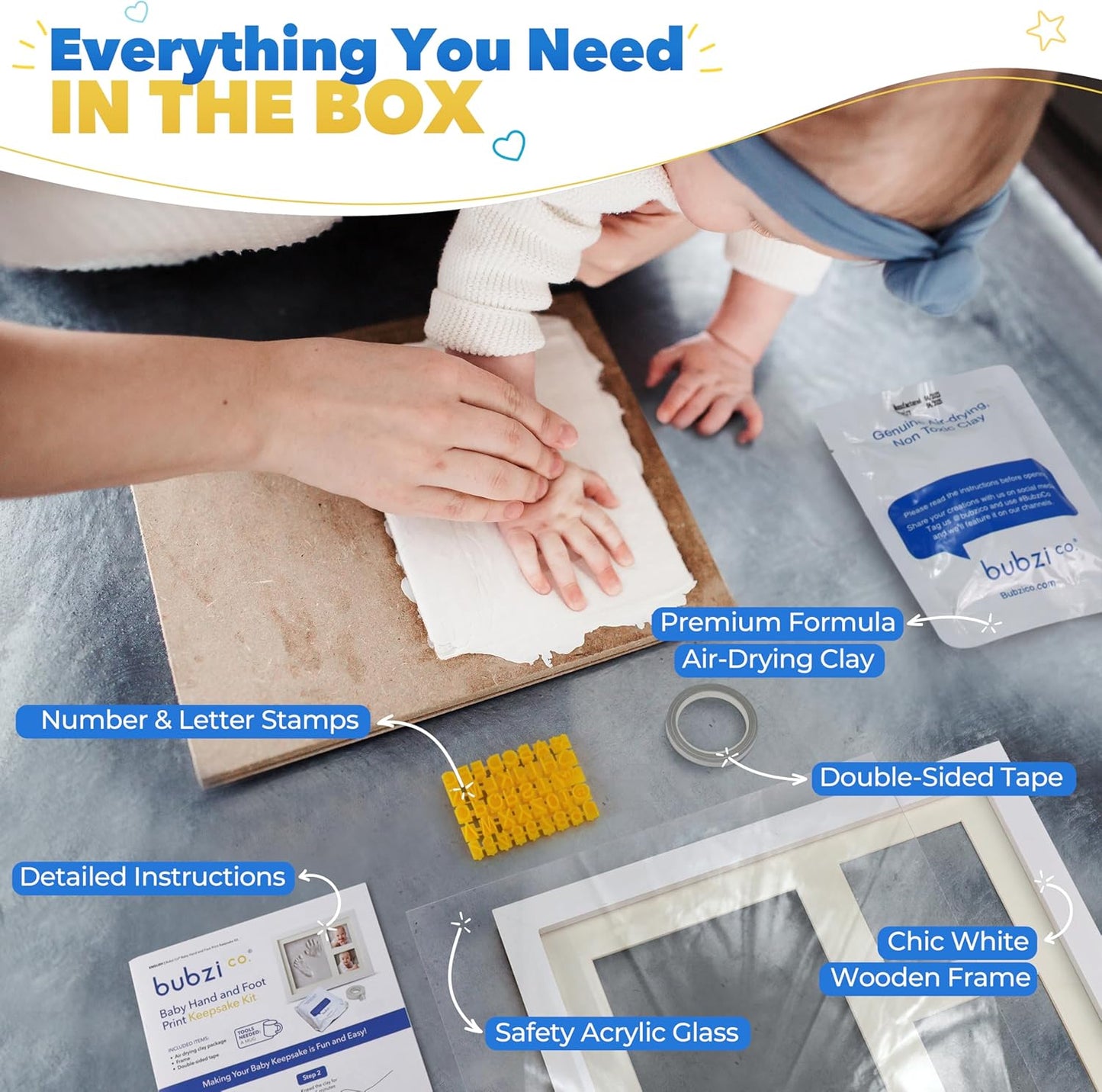 Bubzi Co Kit de criação de pegadas e impressões de mãos, fotos emolduradas para recém-nascidos, meninos e meninas, presentes para bebês, presente personalizado para marcos de bebês, porta-retratos de arte de memória para decoração