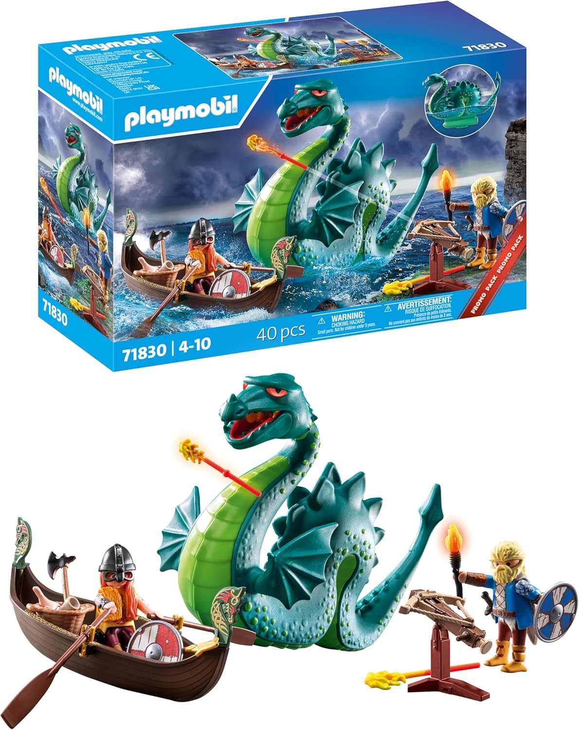 Playmobil | Viking com Monstro Marinho | Brinquedo Educativo para Crianças a Partir de 4 Anos | Conjunto Imaginativo | Figura de Dragão e Navio Viking | Brinquedo que Estimula a Criatividade | 71830