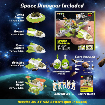 Conjunto de Brinquedos Transformáveis 5 em 1 com Dinossauros Espaciais - Estação Espacial desmontável que se transforma em 5 dinossauros de brinquedo ou 5 naves espaciais de brinquedo para meninos e meninas de 3 a 9 anos,