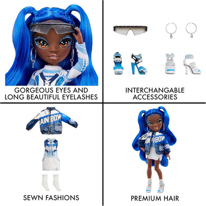 Rainbow High 578321 Coco Vanderbalt, Boneca Fashion com 2 Conjuntos de Roupas de Grife Combináveis e Acessórios, Azul Cobalto, Para Crianças de 6 a 12 Anos e Colecionadores