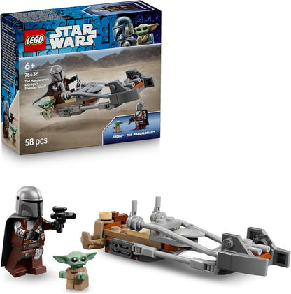 LEGO Star Wars 75436 O Mandaloriano e a Moto Speeder do Grogu - Inclui uma minifigura do Grogu e uma minifigura do Din Djarin com um blaster - Pequeno presente de aniversário para meninos e fãs a partir de 6 anos.
