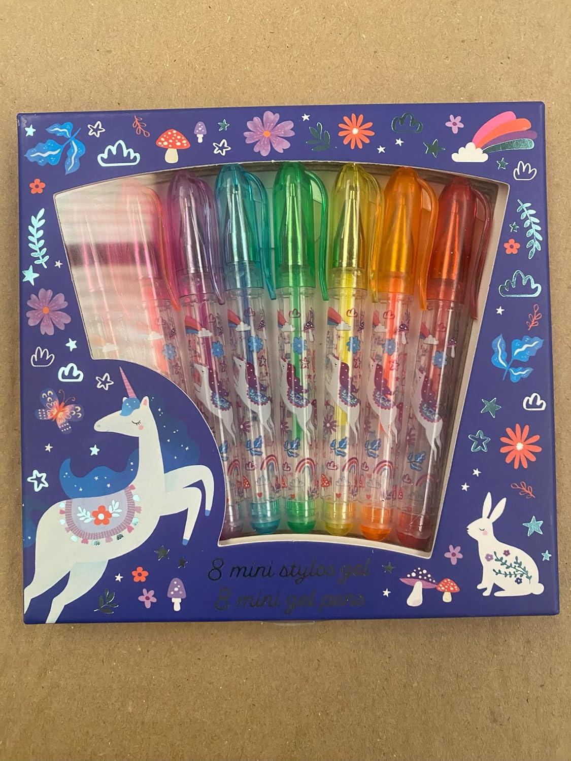 Janod - 8 Mini Canetas de Gel Glitter - Efeitos Glitter - Tema Unicórnio - Caneta para Desenhar, Colorir, Ideia de Presente para Adolescentes - Papelaria - 6 Anos ou Mais - J08935, Roxo, Azul