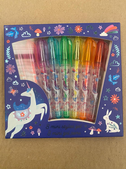 Janod - 8 Mini Canetas de Gel Glitter - Efeitos Glitter - Tema Unicórnio - Caneta para Desenhar, Colorir, Ideia de Presente para Adolescentes - Papelaria - 6 Anos ou Mais - J08935, Roxo, Azul