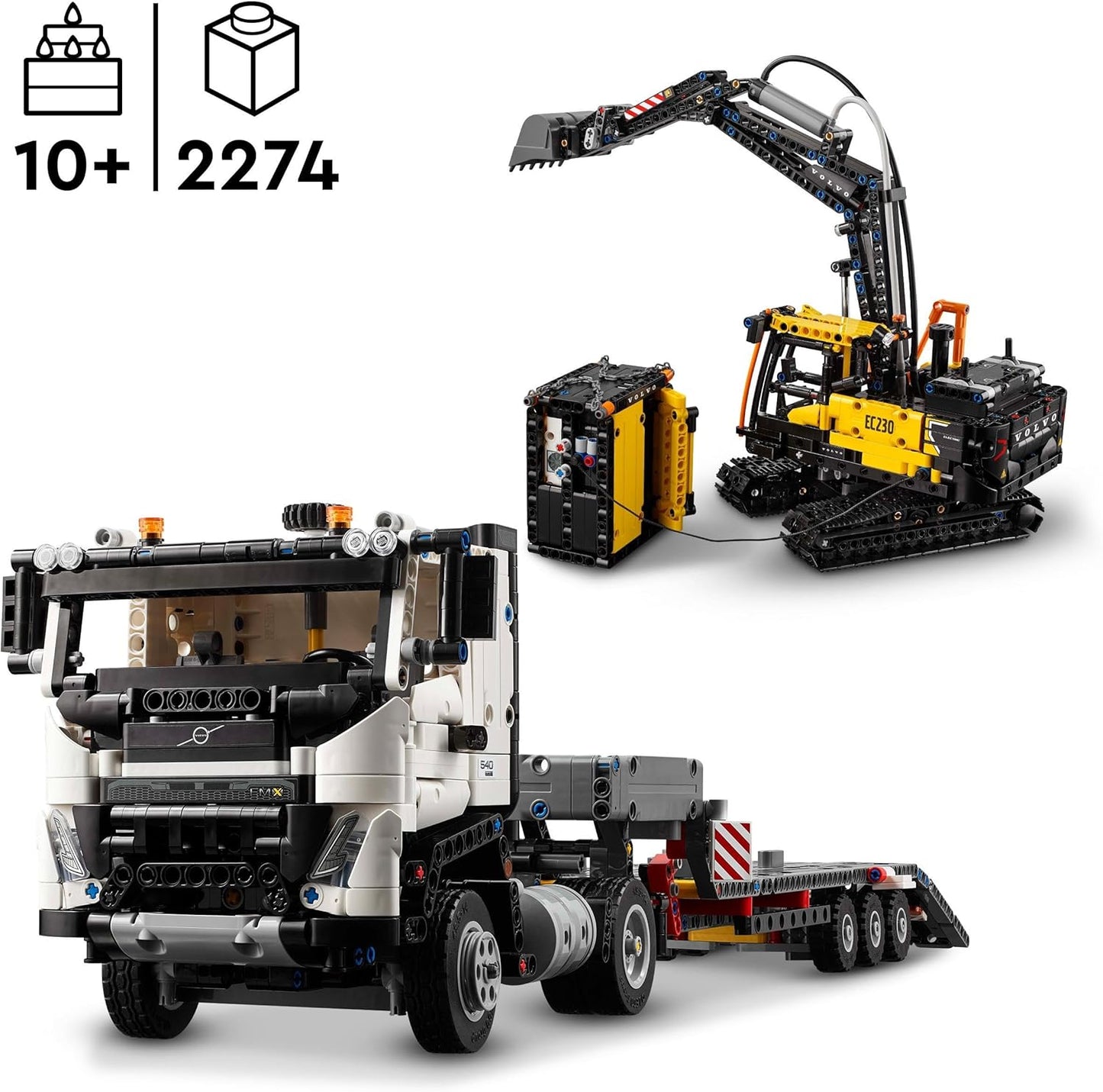 LEGO Technic Volvo FMX Truck e brinquedo de construção de escavadeira elétrica EC230 para meninos e meninas de 10 anos ou mais, conjunto de veículos de escavação, decoração de quarto, presente para crianças que amam serviços pesados