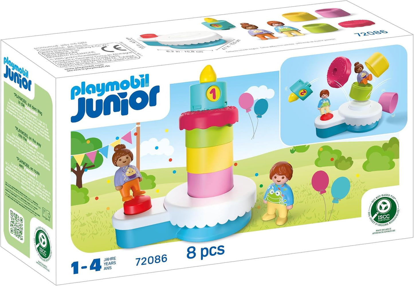 Playmobil | JUNIOR | JUNIOR: Bolo de Aniversário | Bolo Surpresa com Efeito de Pulo, Vela Giratória e Bonecos | Para Crianças a Partir de 4 Anos | 72086