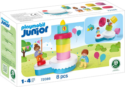 Playmobil | JUNIOR | JUNIOR: Bolo de Aniversário | Bolo Surpresa com Efeito de Pulo, Vela Giratória e Bonecos | Para Crianças a Partir de 4 Anos | 72086