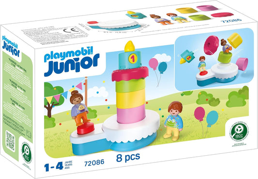 Playmobil | JUNIOR | JUNIOR: Bolo de Aniversário | Bolo Surpresa com Efeito de Pulo, Vela Giratória e Bonecos | Para Crianças a Partir de 4 Anos | 72086