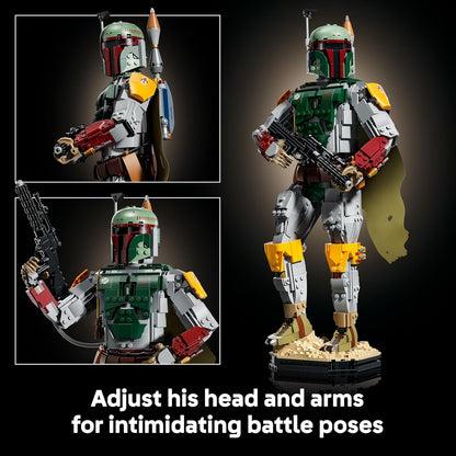 LEGO Star Wars 75455 Figura do Boba Fett – Kit de modelo para adultos, inclui armadura de Beskar, blaster e minifigura de caçador de recompensas – Decoração para prateleira ou mesa – Presente para fãs de O Retorno de Jedi