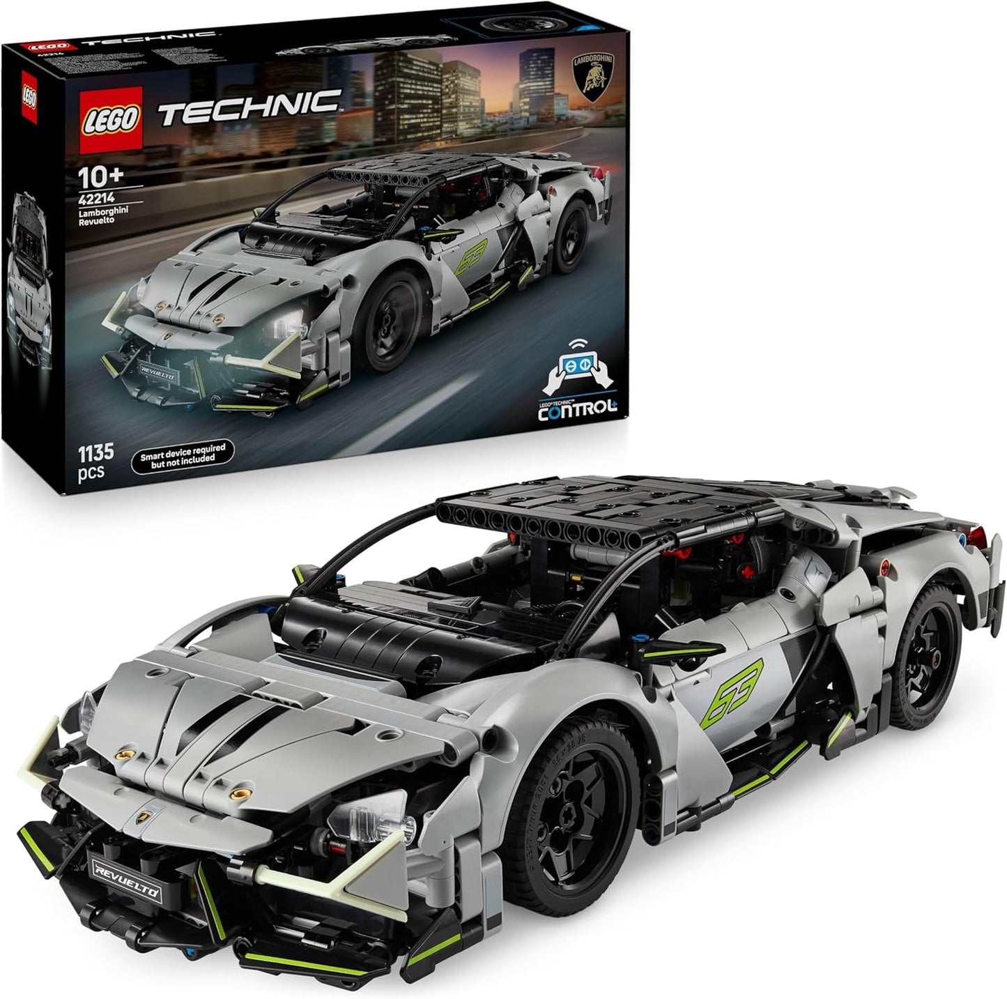 LEGO Technic Lamborghini Revuelto Super Sports Car Toy - Modelo de carro controlado remotamente com luzes, direção e um hub de bateria recarregável - Presente para meninos a partir de 10 anos - 42214