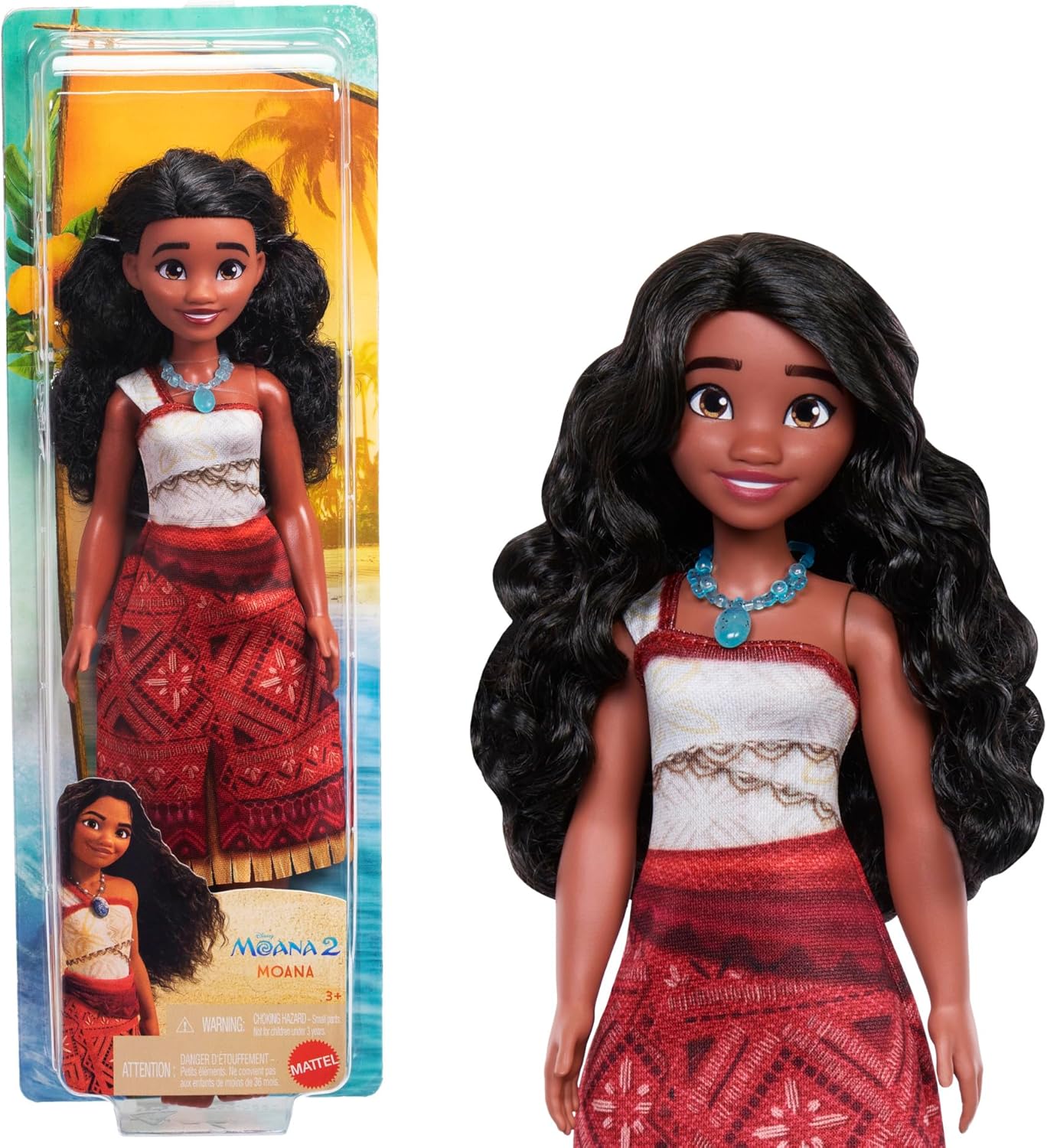 Boneca Fashion Disney Moana 2 com Visual Característico | Boneca Articulada com Roupa Removível e Acessórios de Colar e Tornozeleira, Inspirada no Filme Disney Moana 2, JBT33