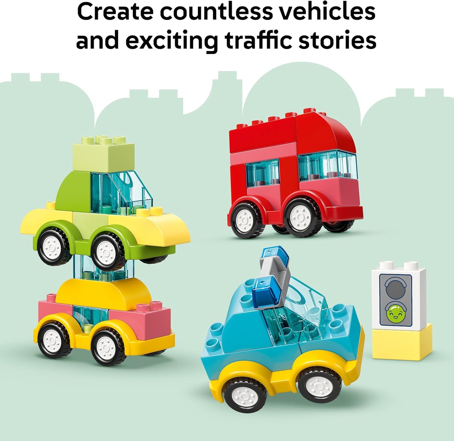 LEGO DUPLO Veículos Criativos - Brinquedo Educativo de Classificação para Crianças com Carros e Caminhões - Conjunto para Desenvolvimento da Coordenação Motora Fina - Presente de Aniversário para Bebês a partir de 1 Ano, Meninos e Meninas - 10474