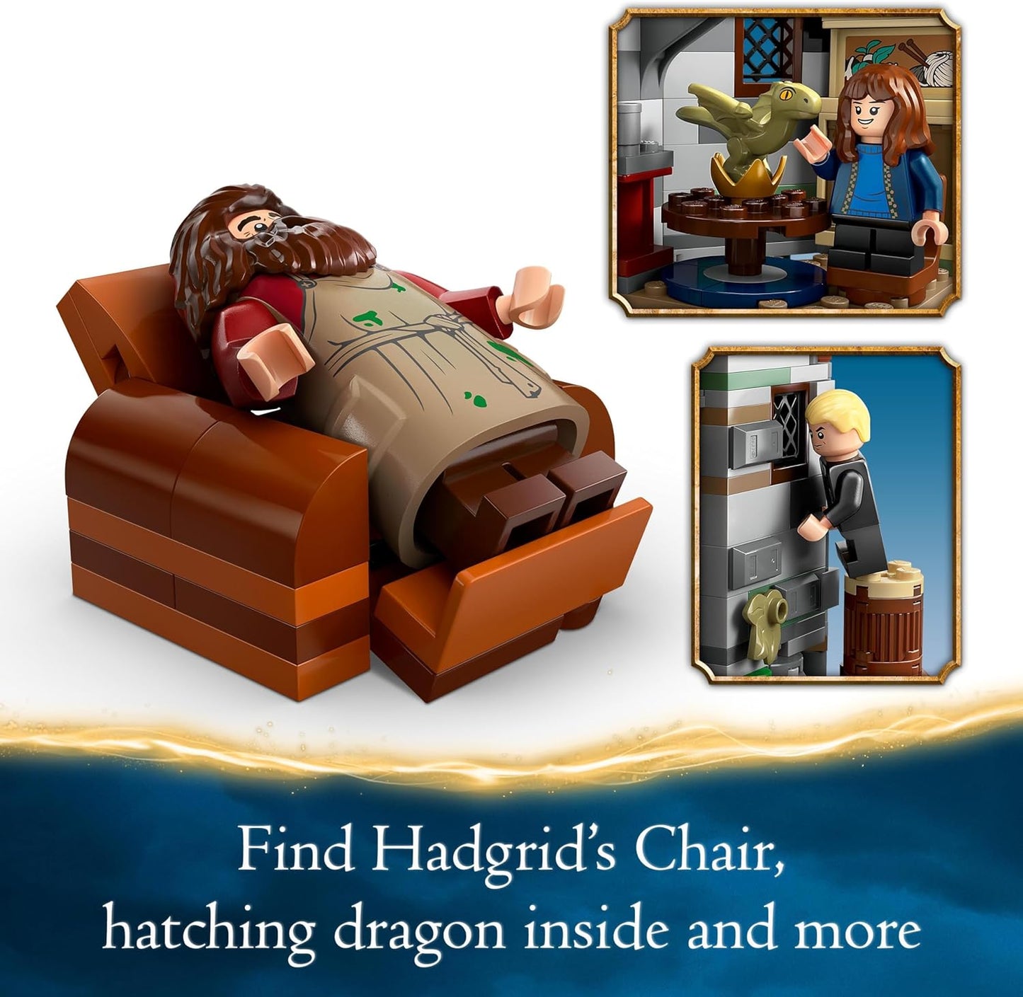 LEGO Harry Potter Cabaña de Hagrid: Una visita inesperada, Casa de juegos para niños, niños y niñas mayores de 8 años, Incluye figuras de dragón y perro, además de minifiguras de 5 personajes de Hermione y Ron, Idea de regalo 76428