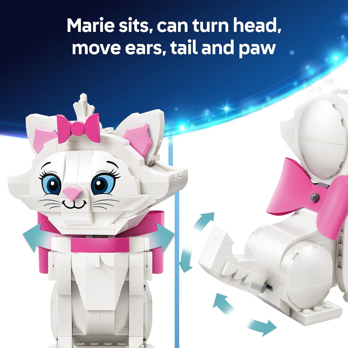 LEGO|Disney Os Aristogatos Adorável Marie - Figura de Gatinha de Brinquedo com Acessórios, incluindo um Laço de Tecido - Decoração DIY para Quarto - Presente Nostálgico para Meninas e Fãs a partir de 7 Anos - 43286