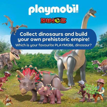 Playmobil Dinos – Esconderijo dos Dinossauros, Explorador com Quadriciclo, Filhote de T-Rex e Filhote de Braquiossauro, Brinquedo para crianças a partir de 4 anos, 72069