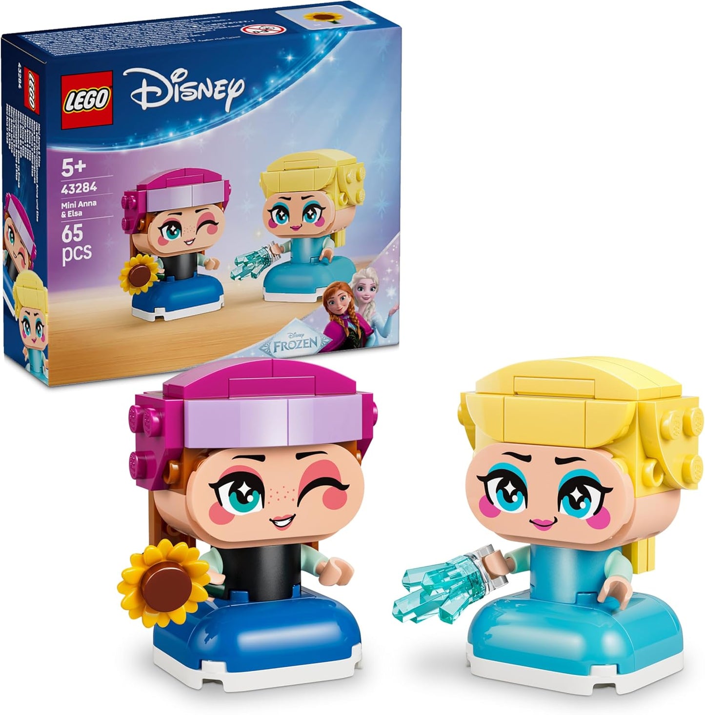 LEGO | Miniaturas da Anna e da Elsa de Frozen da Disney - Brinquedo de Princesa com 2 Mini Bonecas e Acessórios de Girassol e Raio de Gelo - Ótima Ideia de Presente para Meninas e Fãs a partir de 5 Anos - 43284