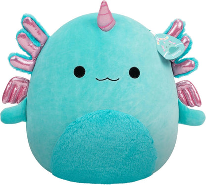 Squishmallows Original de 14 Polegadas – Bellamy, o Axolote-Alicórnio Verde-Azulado com Detalhe Brilhante