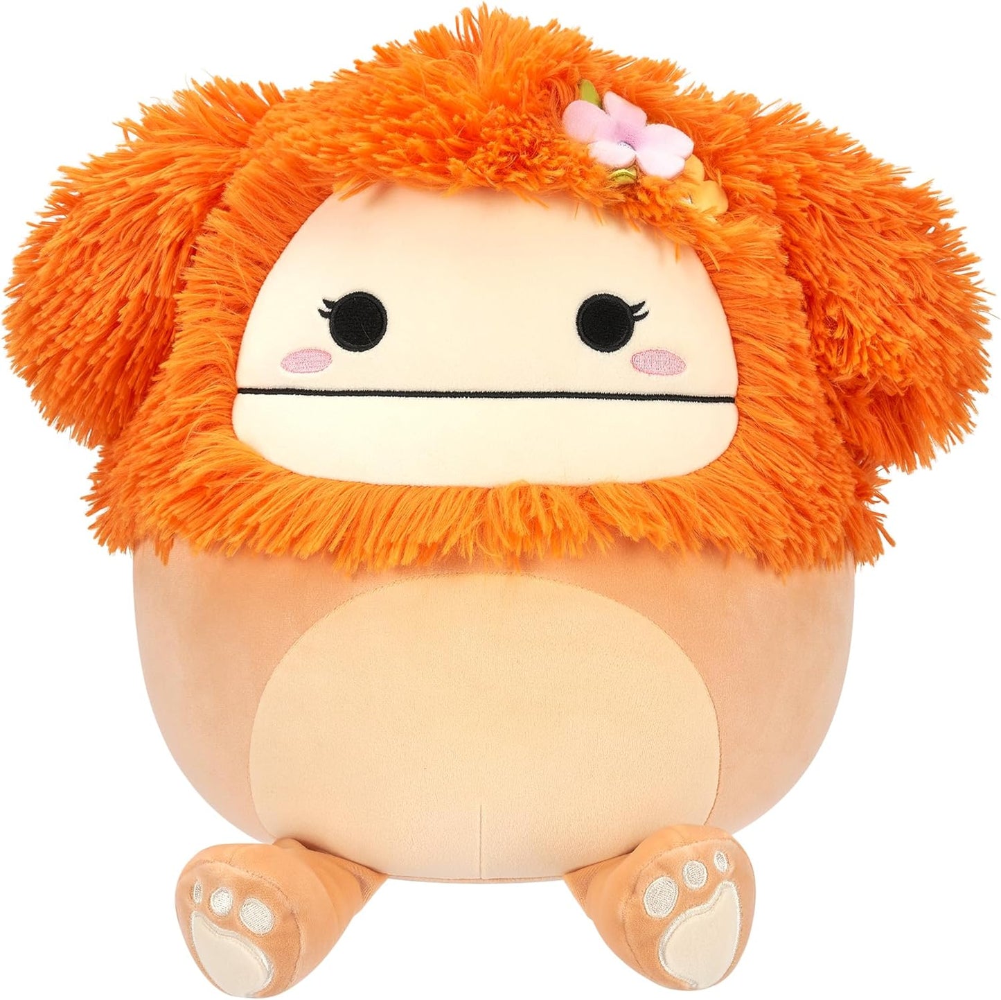Squishmallows SQCR05428 12 polegadas-Shasta The Light Orange Bigfoot com alfinete de flor, multicor