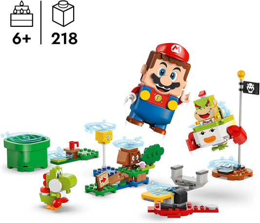 LEGO Super Mario Adventures com Mario interativo, conjunto de veículo de palhaço de Bowser Jr., com brinquedo Yoshi, presente Nintendo para meninos, meninas e jogadores com mais de 6 anos