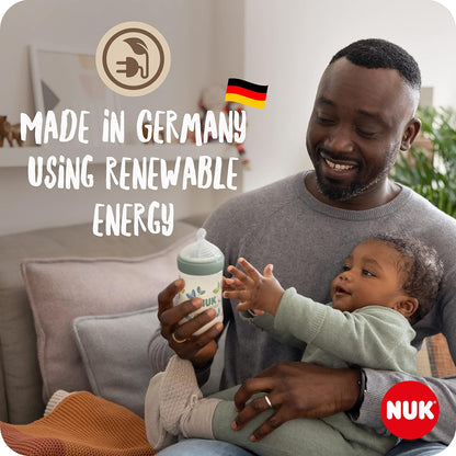 NUK Conjunto de mamadeiras e chupetas para Nature Perfect Start, 0 a 6 meses, matérias-primas 100% naturais, 4 mamadeiras (150 ml e 260 ml), 2 chupetas de silicone, sem BPA, 6 contagens