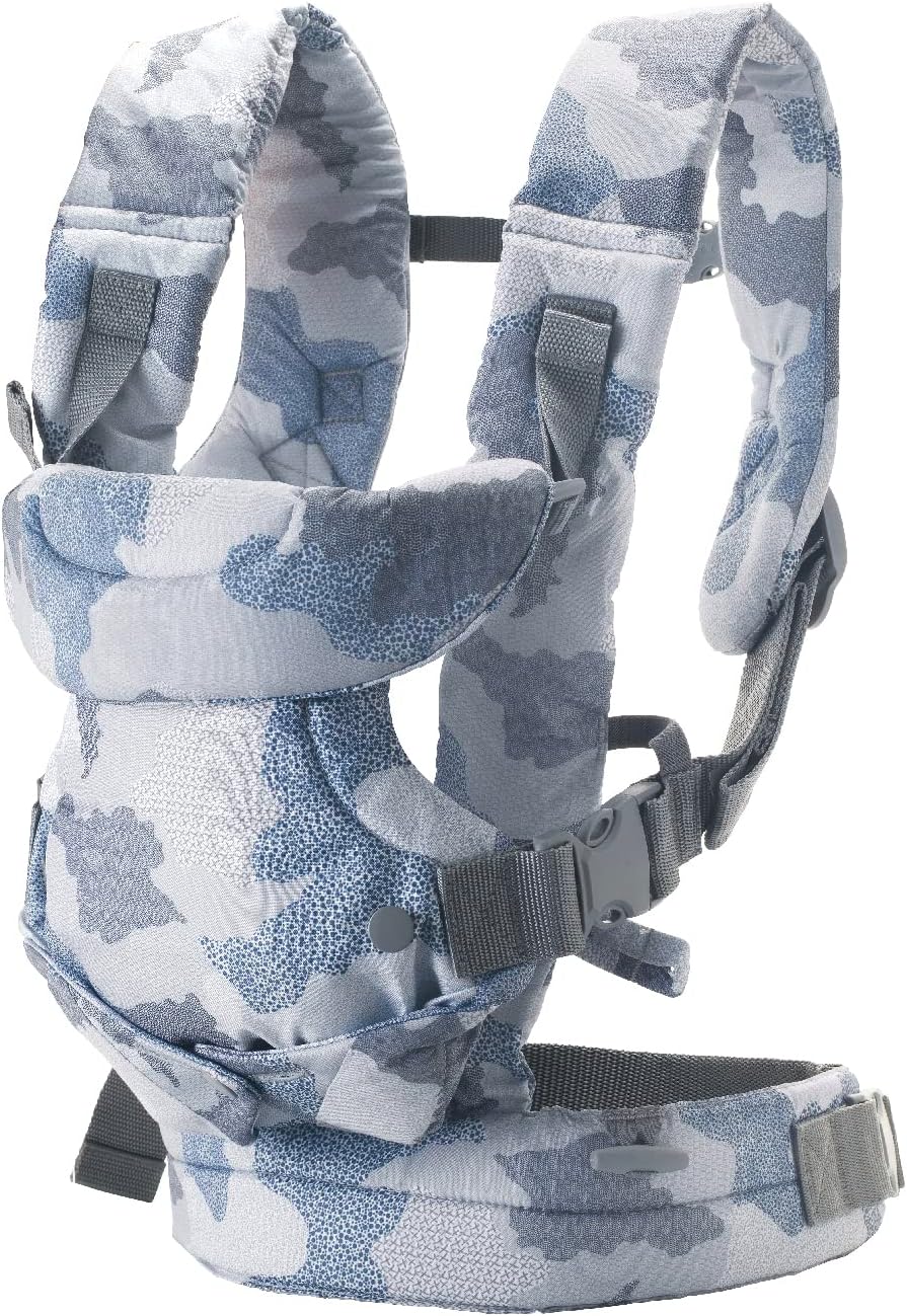Infantino Canguru Flip Advanced 4 em 1 - Ergonômico, Conversível, Pode Ser Usado Virado para Dentro ou para Fora, para Bebês Recém-Nascidos e Crianças de 3,6 a 14,5 kg, Camuflagem Azul