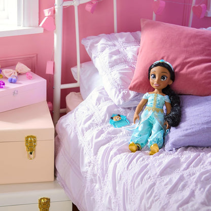 Disney Boneca Oficial Jasmine da Store com Escova de Cabelo de Brinquedo, Aladdin, 40,5 cm / 16 pol., Coleção Once Upon a Story, Idade 3+