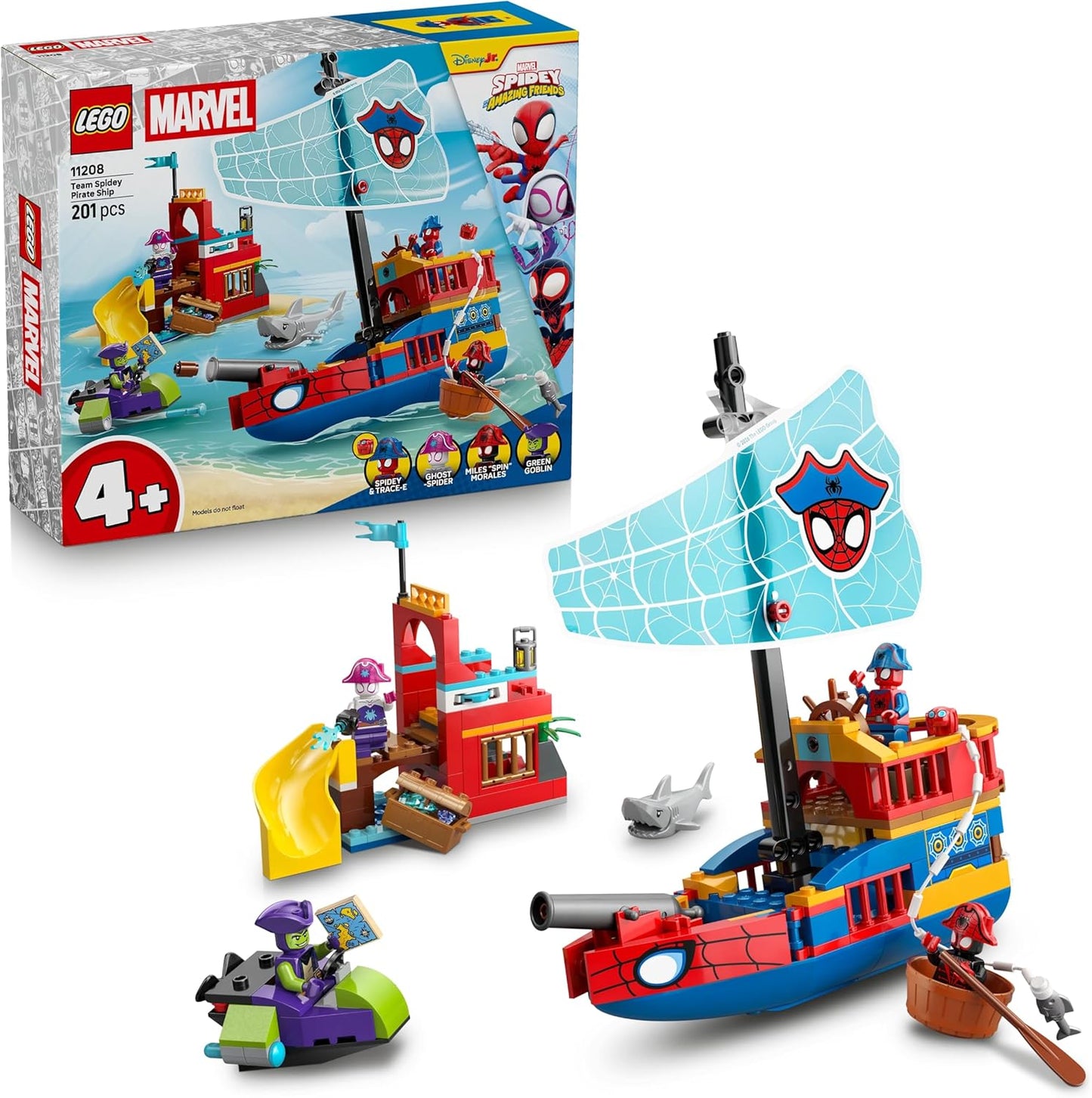 LEGO ǀ Marvel Team Spidey Navio Pirata - Conjunto de Super-Heróis com Modelo de Navio, 2 Barcos e 4 Minifiguras - Presente para Meninos a partir de 4 Anos e Fãs do Desenho do Homem-Aranha e Seus Incríveis Amigos - 11208