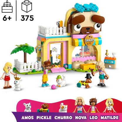 LEGO Conjunto de loja de acessórios para animais de estimação Friends, conjunto de brinquedos de construção de animais com 2 mini bonecas, figuras de cachorro, gato e coelho para brincadeiras imaginativas, presente de aniversário