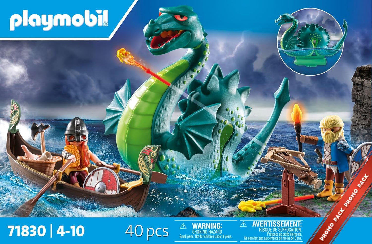 Playmobil | Viking com Monstro Marinho | Brinquedo Educativo para Crianças a Partir de 4 Anos | Conjunto Imaginativo | Figura de Dragão e Navio Viking | Brinquedo que Estimula a Criatividade | 71830