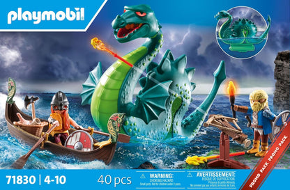 Playmobil | Viking com Monstro Marinho | Brinquedo Educativo para Crianças a Partir de 4 Anos | Conjunto Imaginativo | Figura de Dragão e Navio Viking | Brinquedo que Estimula a Criatividade | 71830
