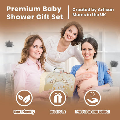 Baby Box Shop - Cesta de presentes para recém-nascidos, ursinho de pelúcia, itens essenciais e caixa de lembranças - presente ideal para chá de bebê e batizado