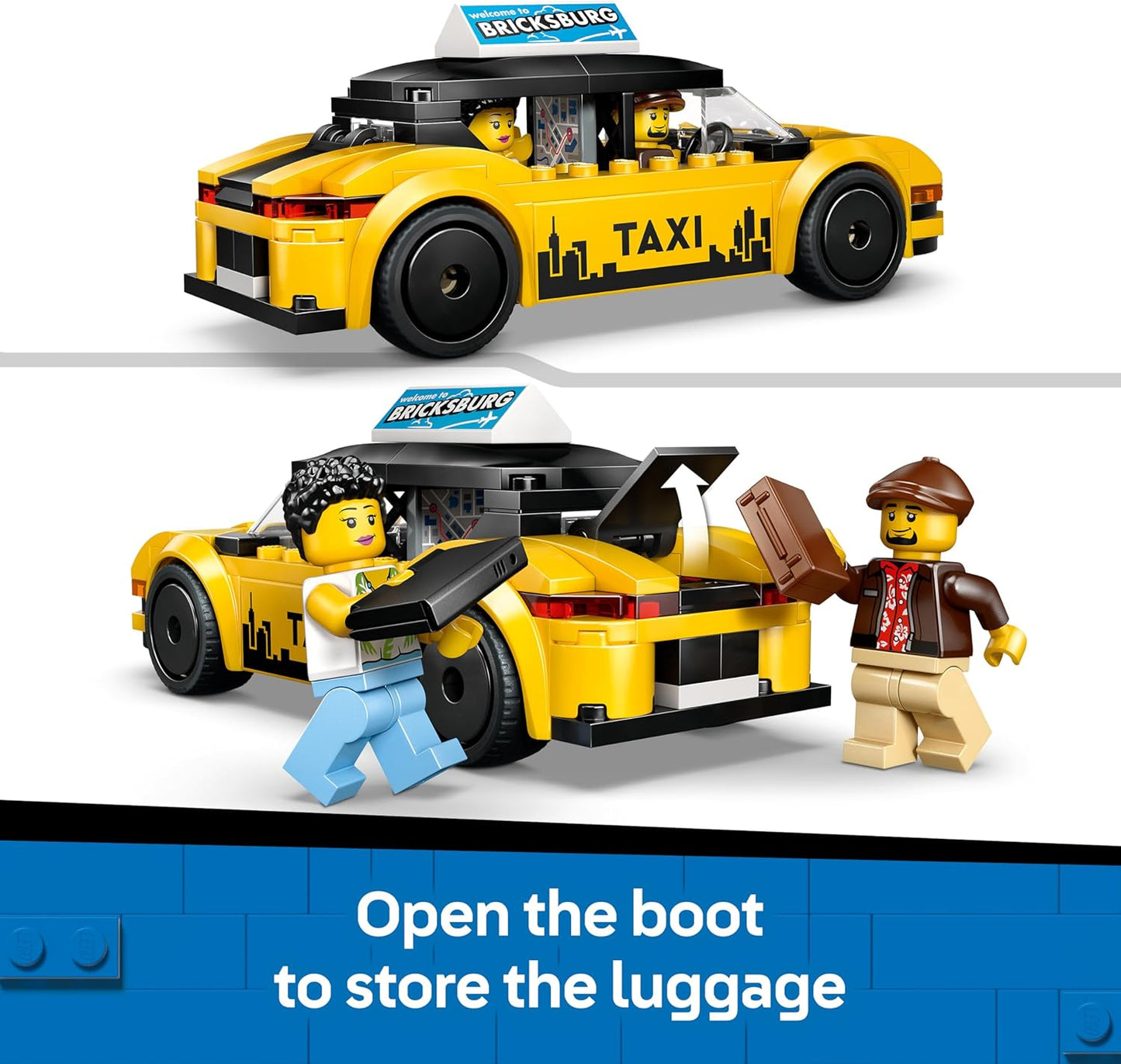 LEGO City Táxi Amarelo de Brinquedo - Kit de Modelo de Carro Elétrico com 2 Minifiguras e Teto Removível - Conjunto para Desenvolvimento da Coordenação Motora Fina - Pequena Ideia de Presente de Aniversário para Meninos a partir de 5 Anos - 60487