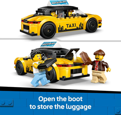 LEGO City Táxi Amarelo de Brinquedo - Kit de Modelo de Carro Elétrico com 2 Minifiguras e Teto Removível - Conjunto para Desenvolvimento da Coordenação Motora Fina - Pequena Ideia de Presente de Aniversário para Meninos a partir de 5 Anos - 60487
