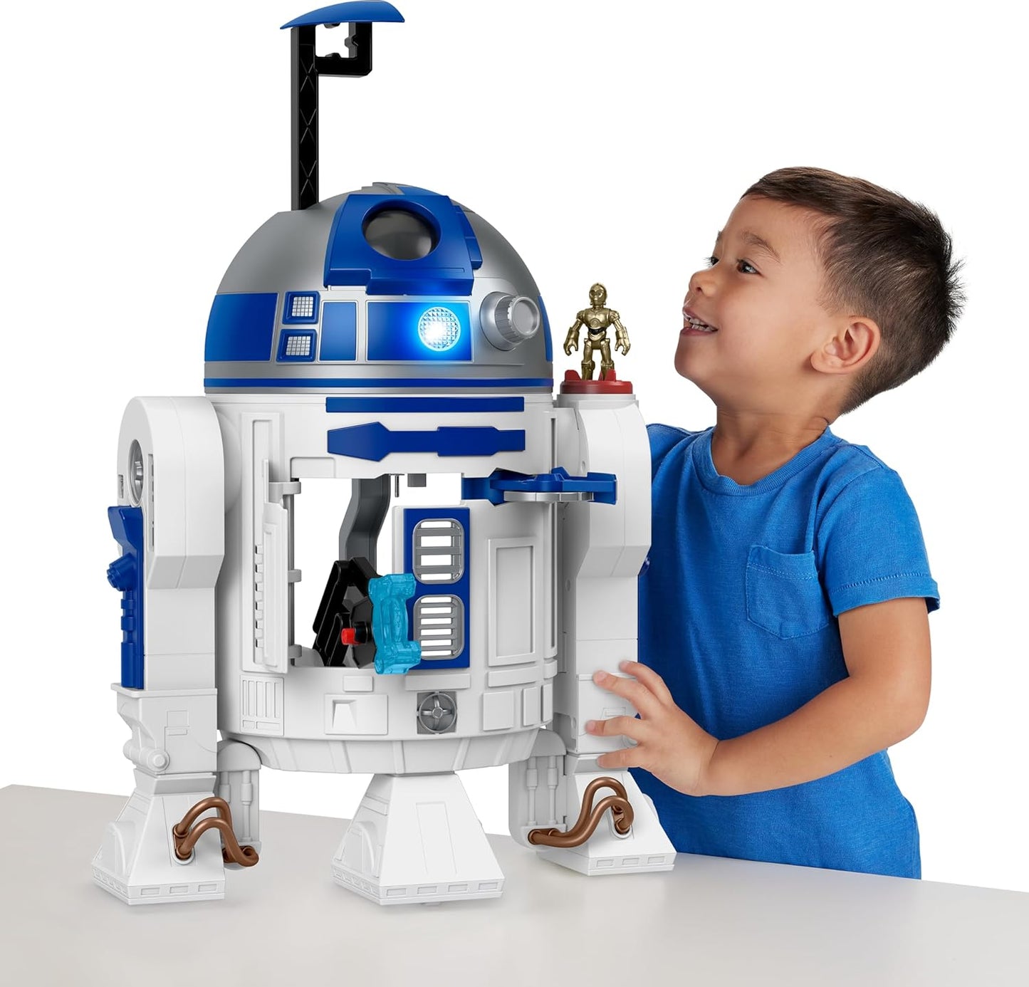 Brinquedo Fisher-Price Imaginext STAR WARS R2-D2 (44,5 cm de altura) com luzes e sons e chave metálica do personagem C-3PO para crianças a partir de 3 anos, HXG52