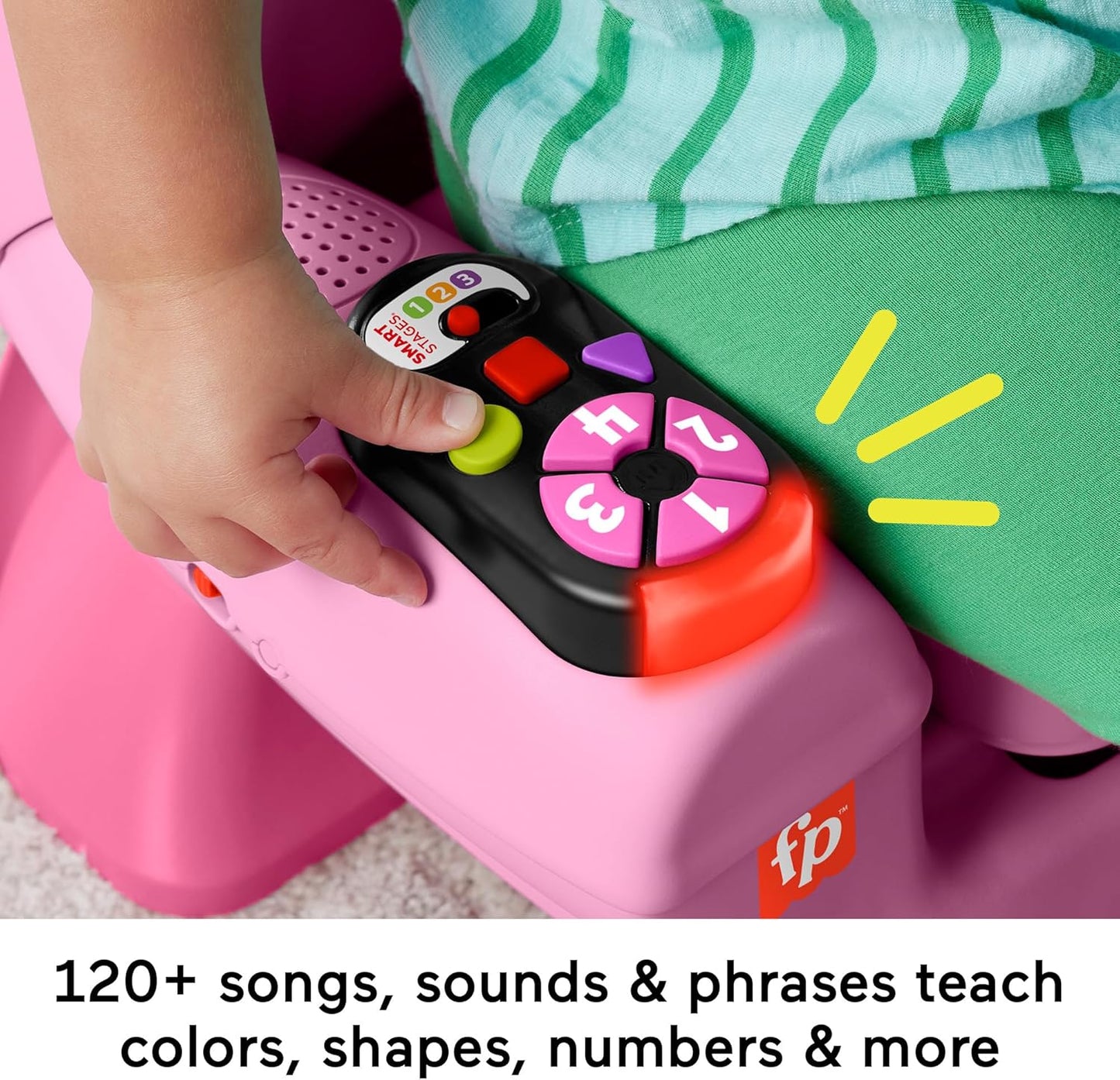Cadeira de atividades Fisher-Price Laugh & Learn Smart Stages, rosa, com música, luzes e atividades para crianças a partir de 1 ano, versão multilíngue: inglês, francês e alemão, JFF07