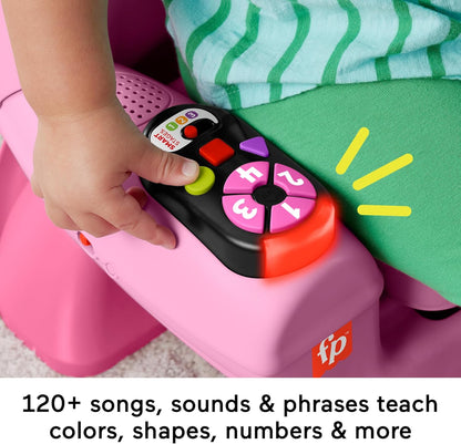 Cadeira de atividades Fisher-Price Laugh & Learn Smart Stages, rosa, com música, luzes e atividades para crianças a partir de 1 ano, versão multilíngue: inglês, francês e alemão, JFF07