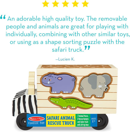 Melissa & Doug Caminhão de resgate classificador de formas de madeira com brinquedos de animais de zoológico e safari para crianças | Quebra-cabeças de madeira para crianças a partir de 2 anos | Criança montessoriana