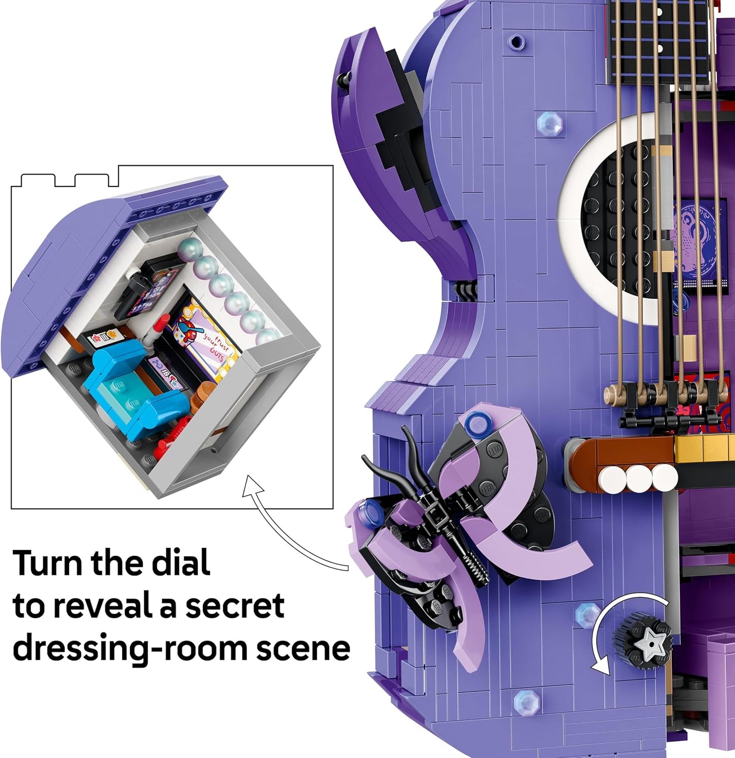LEGO Edição Guitarra Dupla da Olivia Rodrigo – Kit de Modelo 3D com 2 Minifiguras, Estrelas e Borboletas – Decoração para Quarto Infantil – Presente Musical para Adolescentes (Meninas e Meninos) e Fãs a partir de 14 Anos – 43031