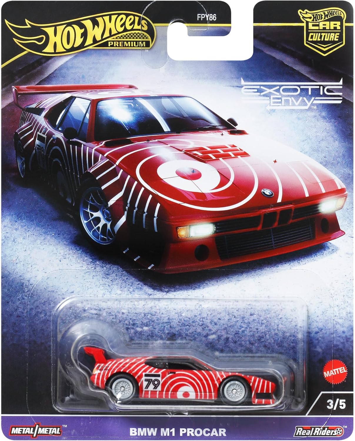 Hot Wheels Premium BMW M1 PROCAR, Veículos Car Culture Circuit Legends para Crianças a partir de 3 Anos e Fãs e Colecionadores Adultos, Coleção Premium de Veículos Car Culture em Escala 1:64, HKC79