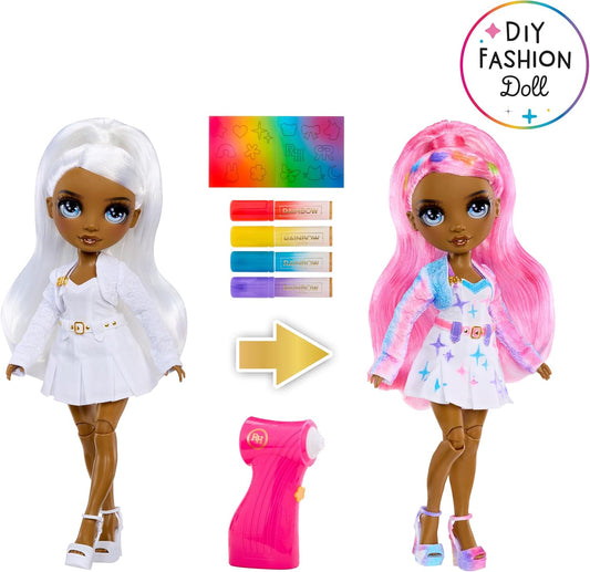 Rainbow High Air Brush & Create - 1 boneca fashion faça você mesmo com kit de aerógrafo, marcadores laváveis com efeito arco-íris, cabelo comprido, olhos cinzentos, brincadeira criativa para crianças de 4 a 12 anos ou mais.