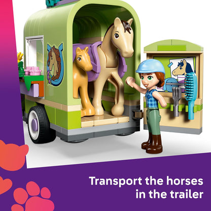 LEGO Friends Reboque para Cavalo e Potro - Conjunto de Brinquedo com Acessórios de Higiene, 4 Figuras de Animais, Carro e 2 Mini Bonecas - Ideia de Presente de Aniversário para Meninas a partir de 7 Anos - 42695