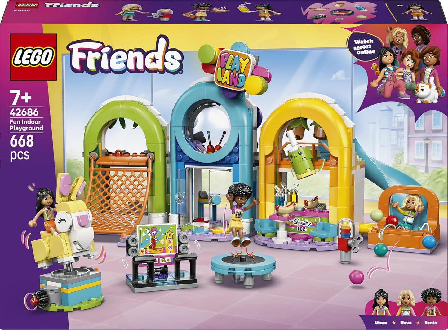 LEGO Friends Parque Infantil Divertido para Ambientes Fechados - Brinquedo Criativo com Escorregador, Piscina de Bolinhas, Carrossel, Lanchonete, 3 Mini Bonecas e Acessórios - Presente de Aniversário para Meninas a partir de 7 Anos - 42686