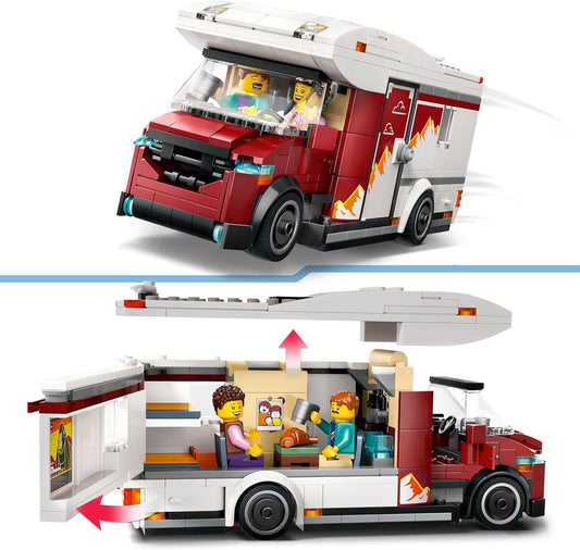 LEGO City Holiday Adventure Camper Van Toy - Brinquedos de construção criativos para meninos e meninas com mais de 6 anos - Inclui 3 minifiguras e acessórios - Ideias de presentes para aniversários