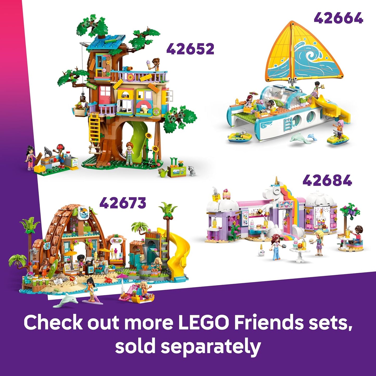 LEGO Friends Casa de Praia com Focas - Conjunto de Brinquedo em Miniatura com 3 Mini Bonecas, 2 Figuras de Animais Marinhos e Acessórios, incluindo Prancha de Surf e Caiaque - Presente de Aniversário para Meninas a partir de 7 Anos - 42699