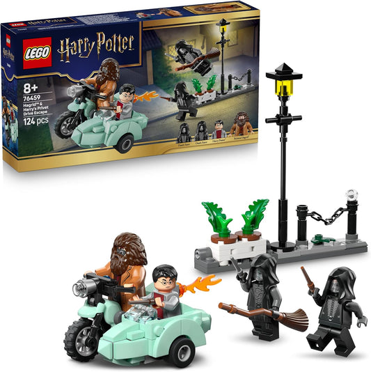 LEGO Harry Potter: A Fuga de Harry e Hagrid pela Rua dos Alfeneiros - Moto de Brinquedo com 4 Minifiguras, incluindo 2 Comensais da Morte, e uma Cena de Rua - Presente para Meninas, Meninos e Fãs a partir de 8 Anos - 76459