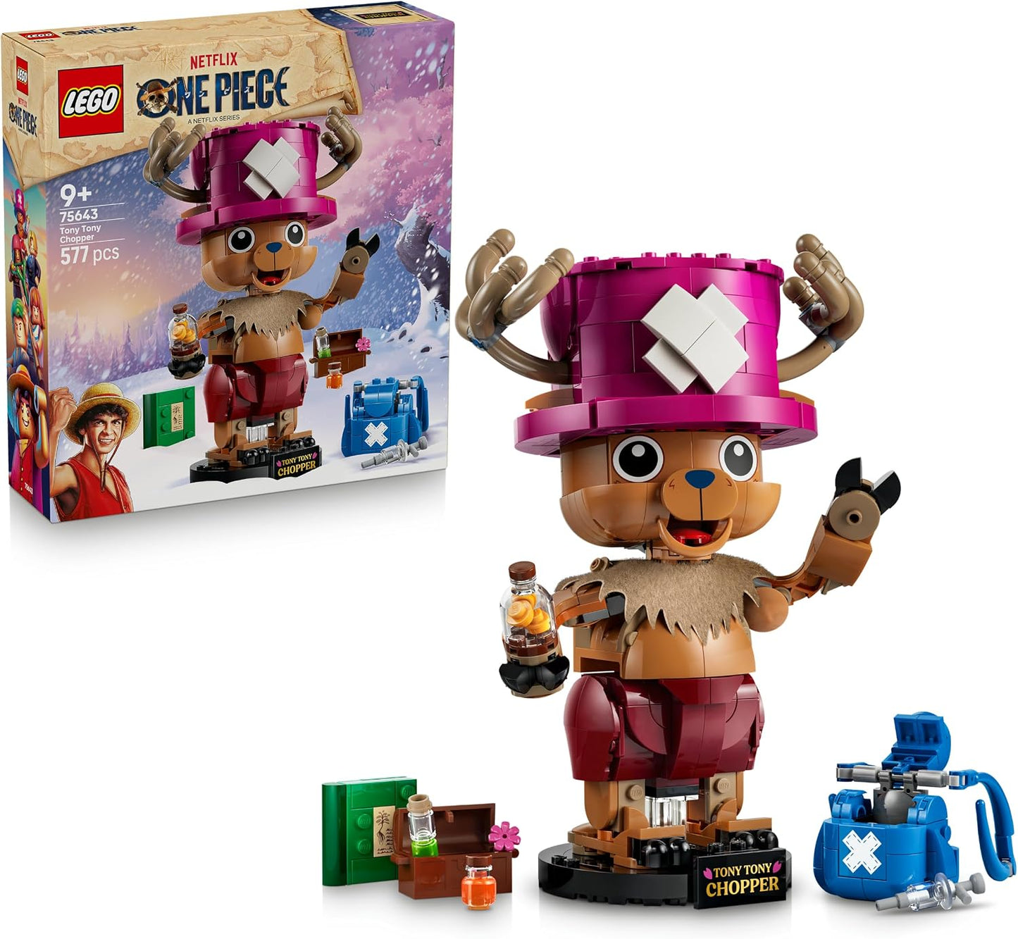 LEGO Figura ONE PIECE Tony Tony Chopper – Brinquedo colecionável com acessórios (incluindo uma Rumble Ball) – Ideia de decoração fofa para mesa ou quarto – Presente para meninos, meninas e fãs a partir de 9 anos – 75643