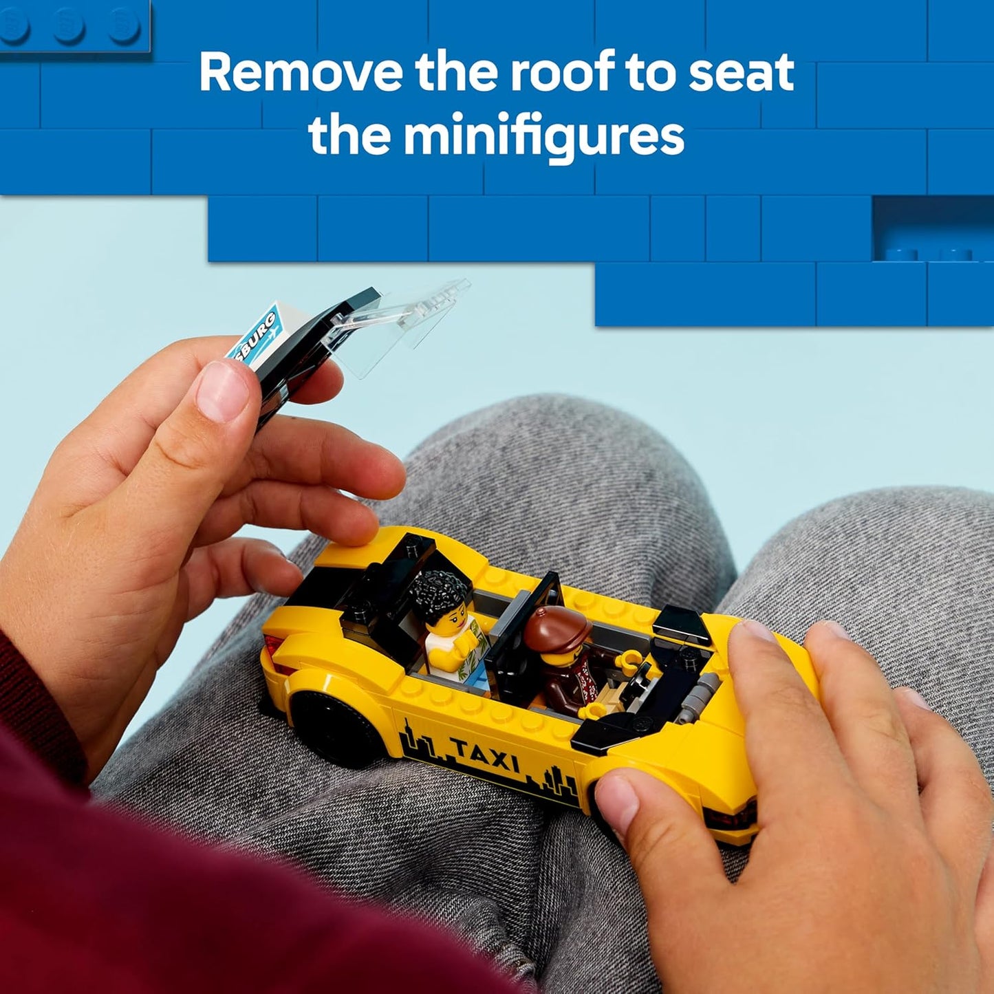 LEGO City Táxi Amarelo de Brinquedo - Kit de Modelo de Carro Elétrico com 2 Minifiguras e Teto Removível - Conjunto para Desenvolvimento da Coordenação Motora Fina - Pequena Ideia de Presente de Aniversário para Meninos a partir de 5 Anos - 60487